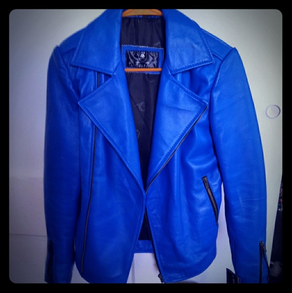 Blue leather Moto jacket